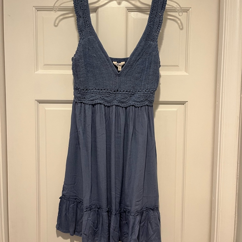 Blue sundress with crocheted details